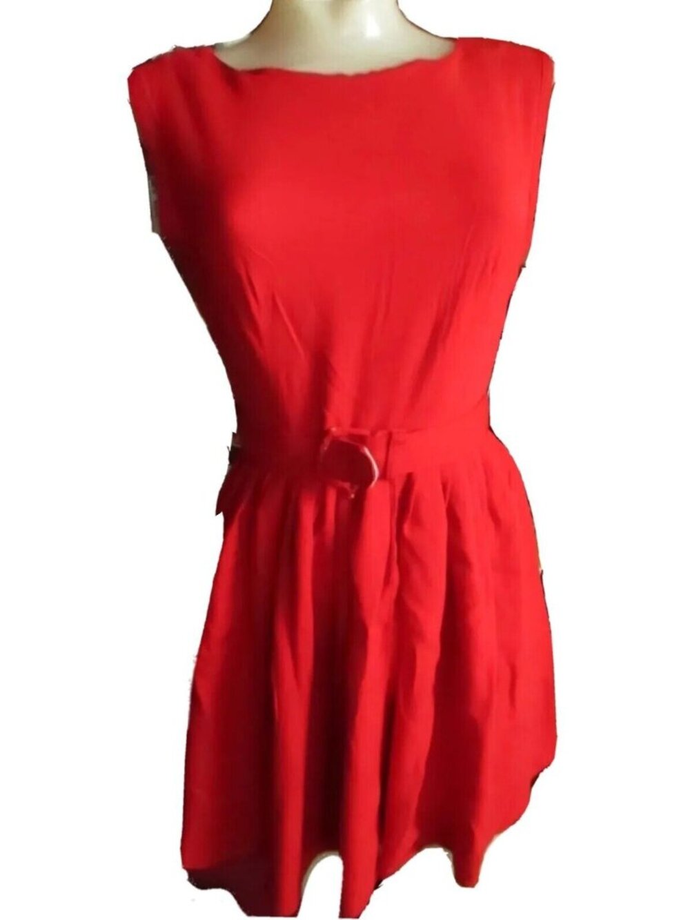 sz 4 True Vintage Dress Carol Brent Red Sleeveless Belted Back Zipper 1960's